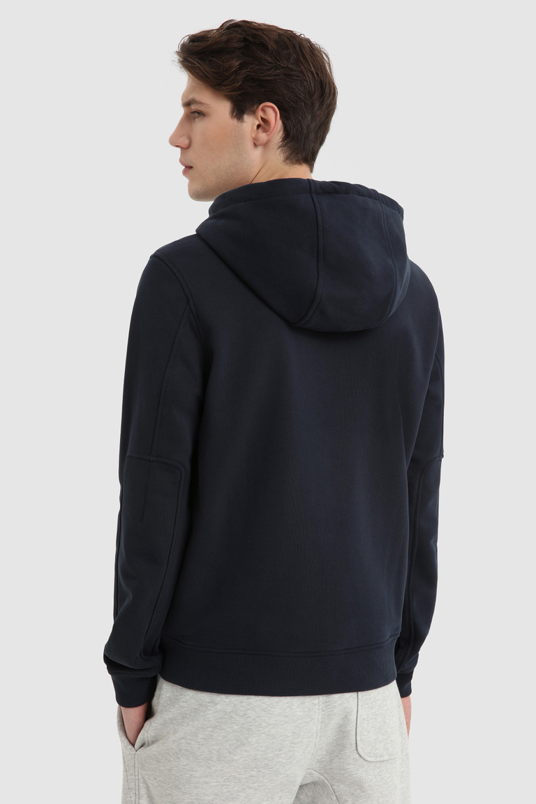 Blue Woolrich Luxe Hoodie With Embroidered Vintage Logo Men's Sweatshirts | 2845130-RE