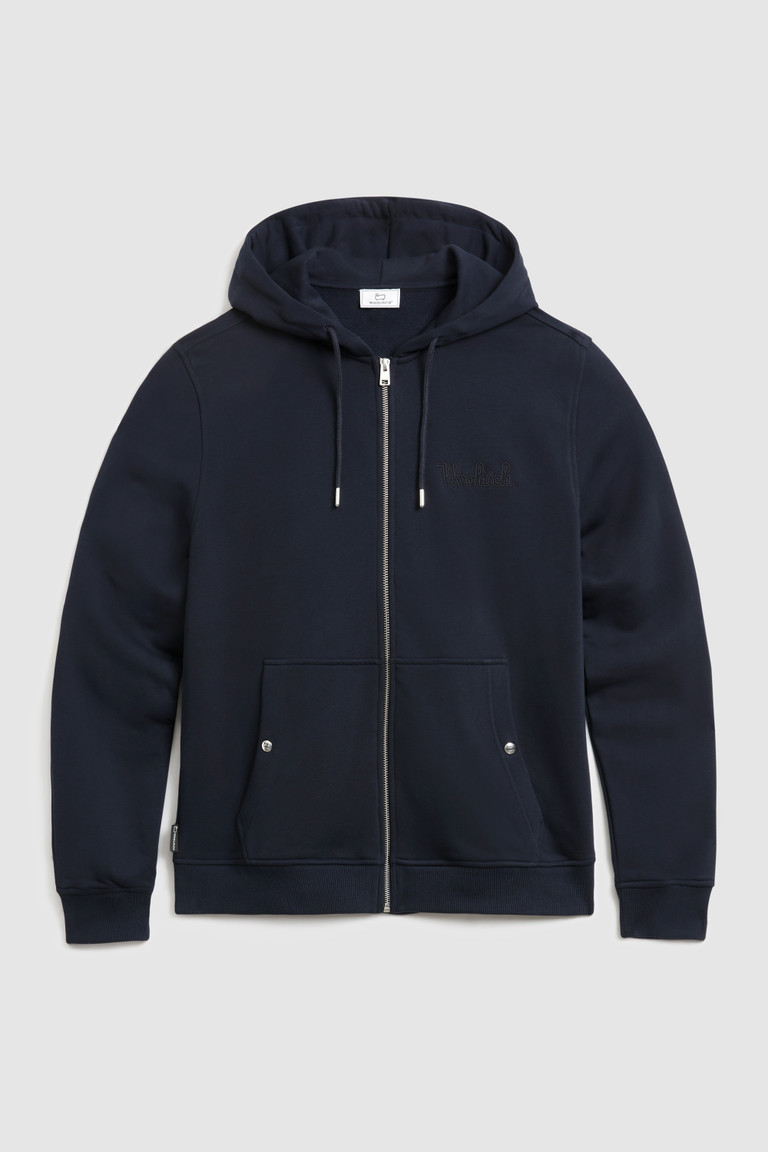 Blue Woolrich Luxe Hoodie With Embroidered Vintage Logo Men's Sweatshirts | 2845130-RE