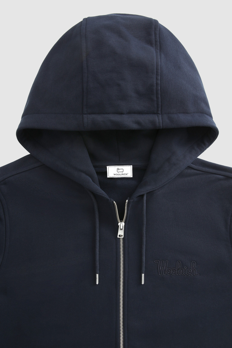 Blue Woolrich Luxe Hoodie With Embroidered Vintage Logo Men's Sweatshirts | 2845130-RE