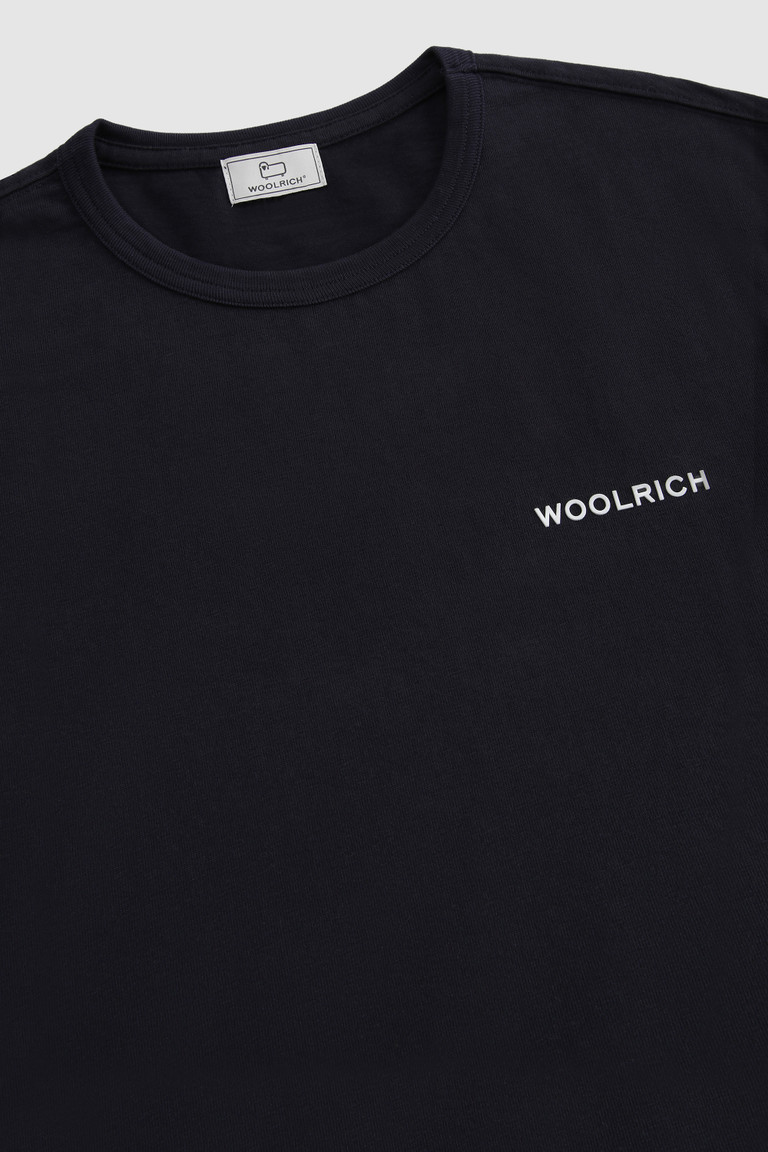 Blue Woolrich With Back Print Men's T Shirts | 1650924-GT