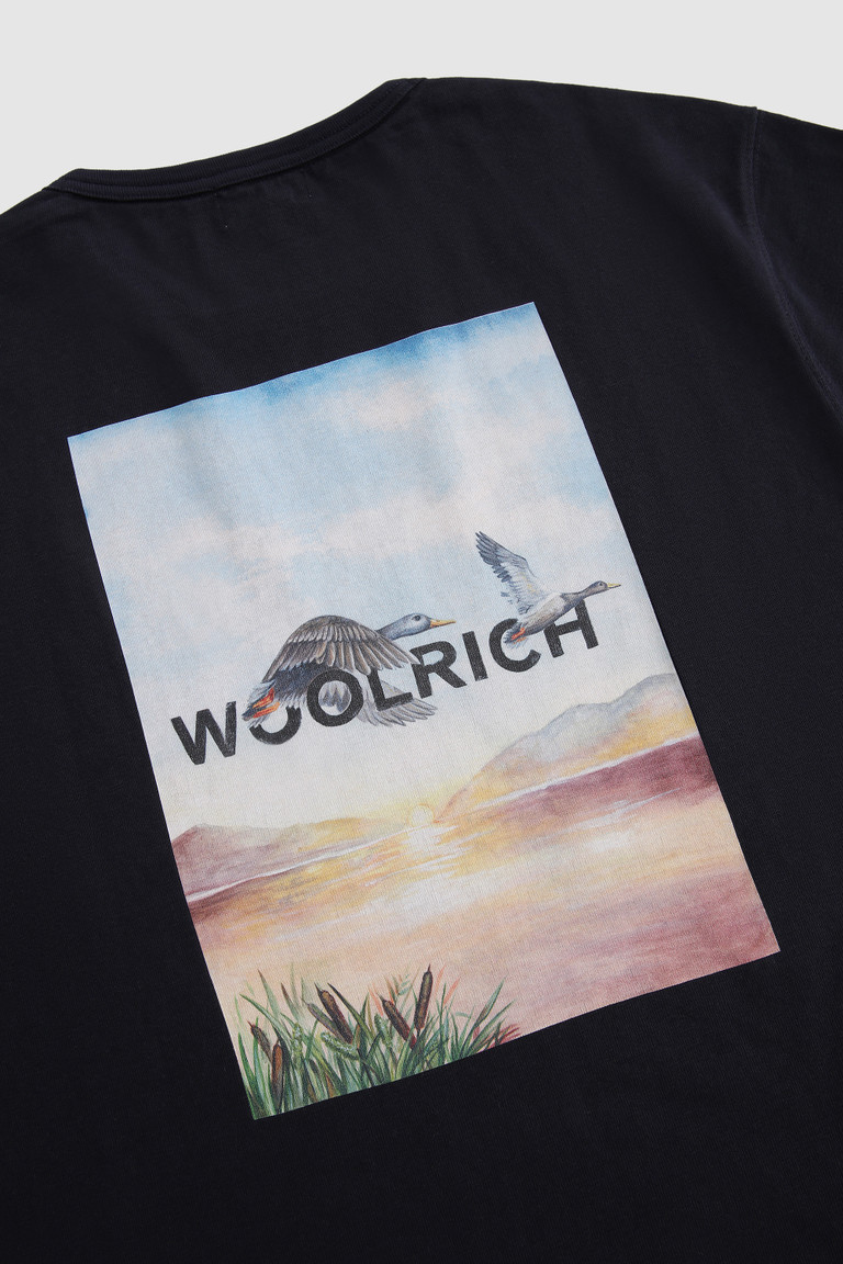 Blue Woolrich With Back Print Men's T Shirts | 1650924-GT