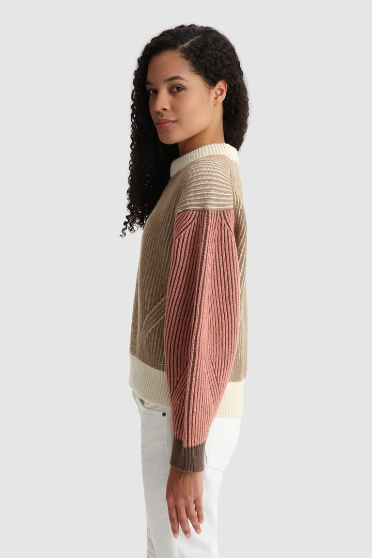 Brown Woolrich Crewneck Wool With Contrasting Sleeves Women's Sweaters | 4856723-PJ