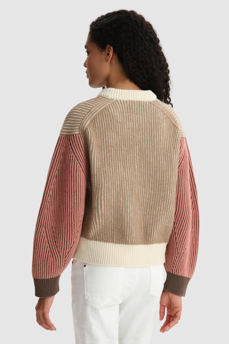 Brown Woolrich Crewneck Wool With Contrasting Sleeves Women's Sweaters | 4856723-PJ