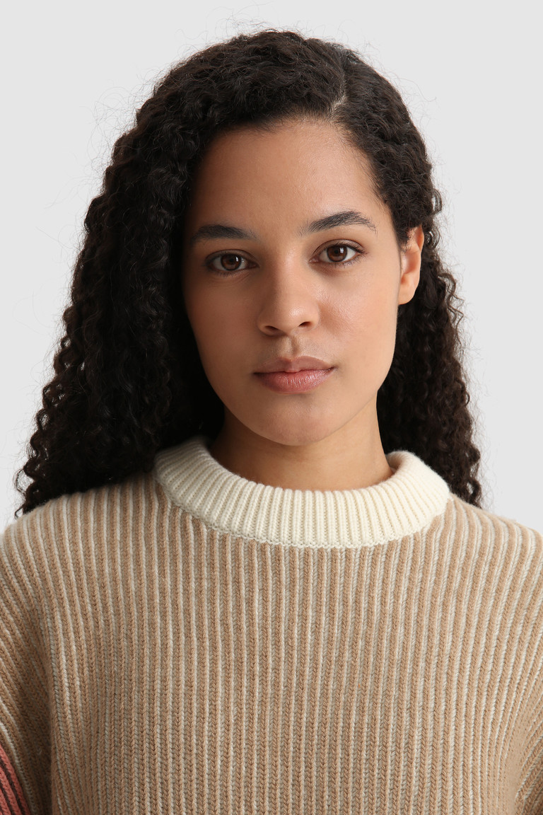 Brown Woolrich Crewneck Wool With Contrasting Sleeves Women's Sweaters | 4856723-PJ