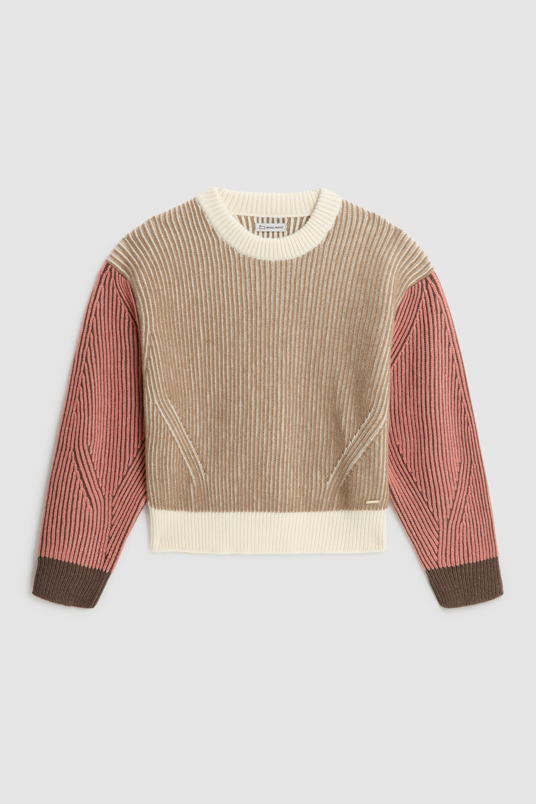 Brown Woolrich Crewneck Wool With Contrasting Sleeves Women's Sweaters | 4856723-PJ