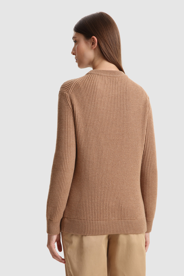 Brown Woolrich Ribbed Virgin Merino Wool Crewneck Women's Sweaters | 0953712-VH