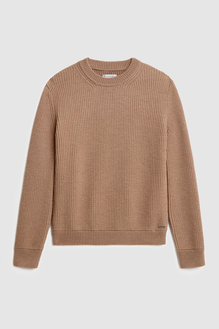 Brown Woolrich Ribbed Virgin Merino Wool Crewneck Women's Sweaters | 0953712-VH