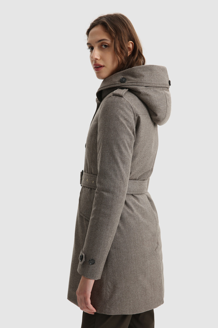 Brown Woolrich Trench In Italian Virgin Wool With Belt Crafted With A Loro Piana Fabric Women's Coats | 2701583-OS