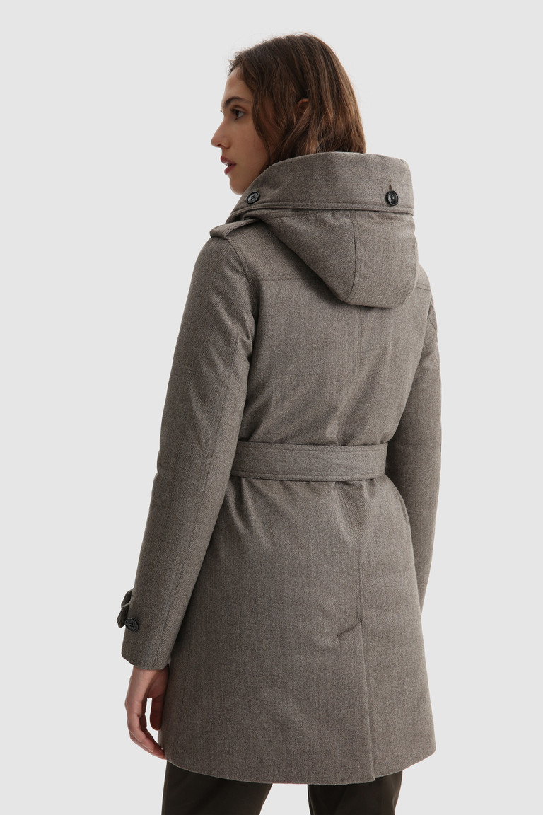 Brown Woolrich Trench In Italian Virgin Wool With Belt Crafted With A Loro Piana Fabric Women's Coats | 2701583-OS