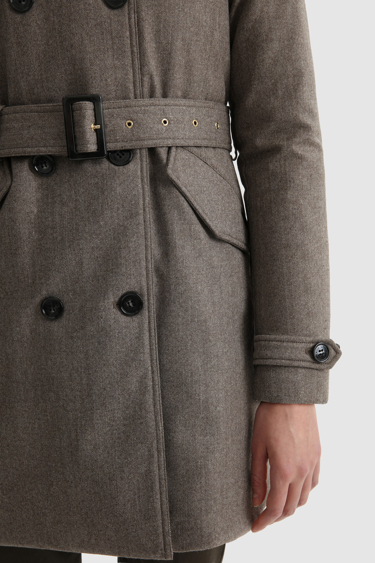 Brown Woolrich Trench In Italian Virgin Wool With Belt Crafted With A Loro Piana Fabric Women's Coats | 2701583-OS