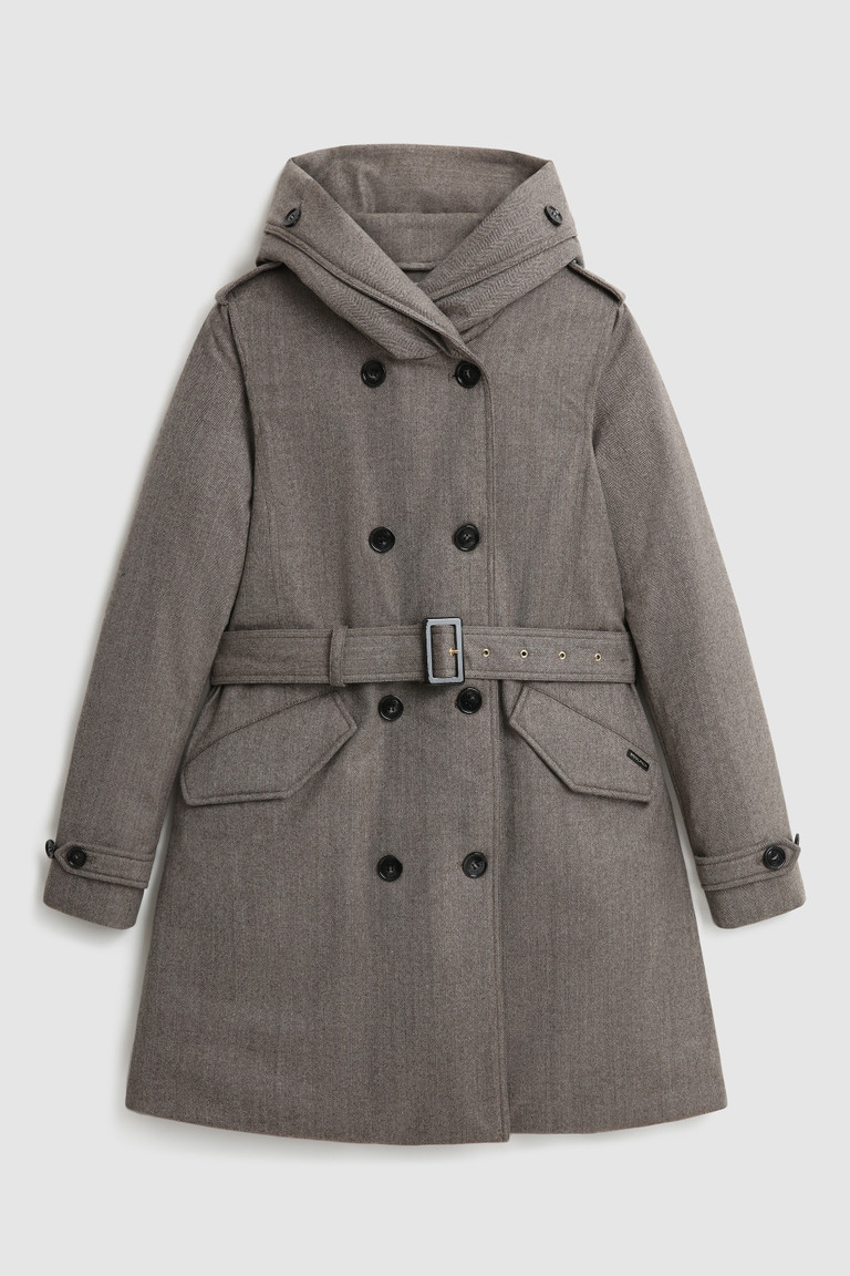 Brown Woolrich Trench In Italian Virgin Wool With Belt Crafted With A Loro Piana Fabric Women's Coats | 2701583-OS