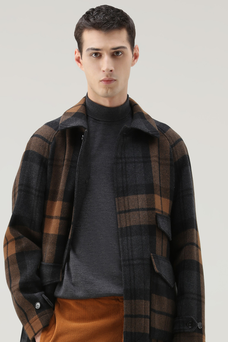 Brown Woolrich Upstate Recycled Melton Wool Check Men's Coats | 4869507-ZY