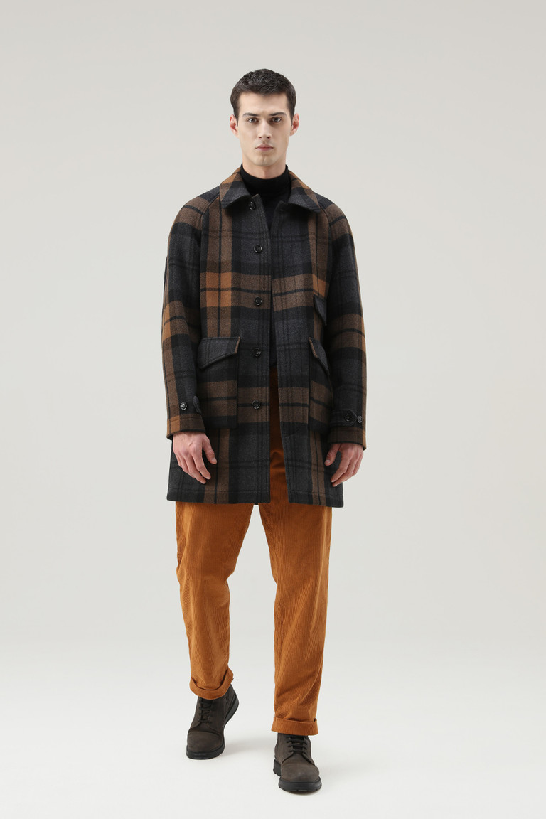 Brown Woolrich Upstate Recycled Melton Wool Check Men\'s Coats | 4869507-ZY