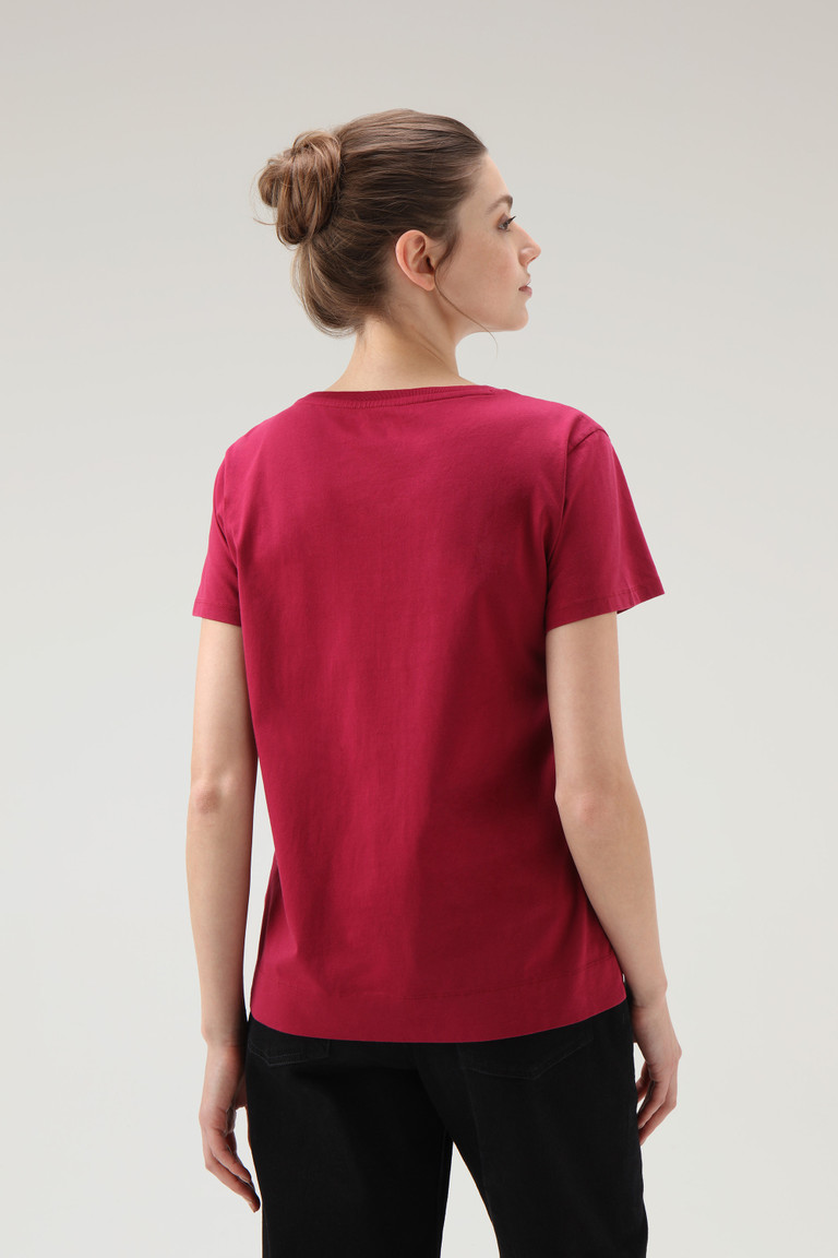 Burgundy Woolrich Organic Cotton Logo Women's T Shirts | 0792368-PW