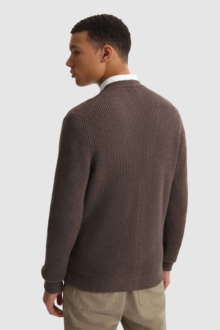 Coffee Woolrich Ribbed Merino Wool Cardigan Men's Knitwear | 6948271-NR