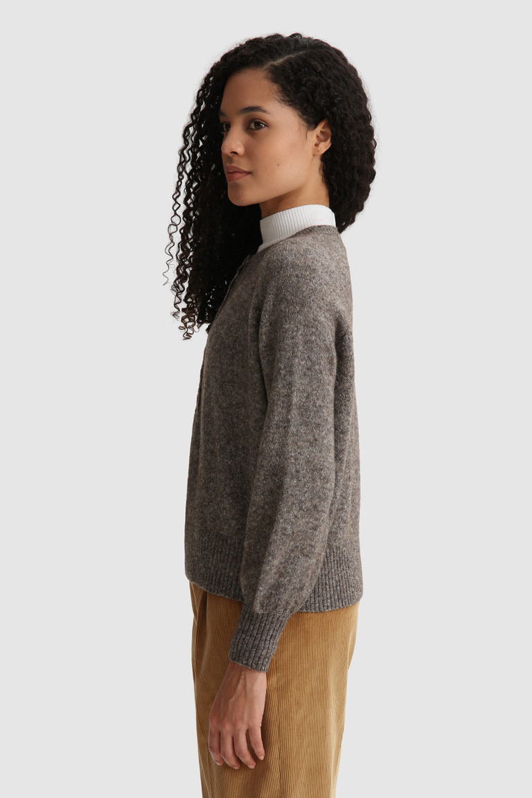 Coffee Woolrich Stretch Henley In Wool Blend Women's Sweaters | 2504168-QE