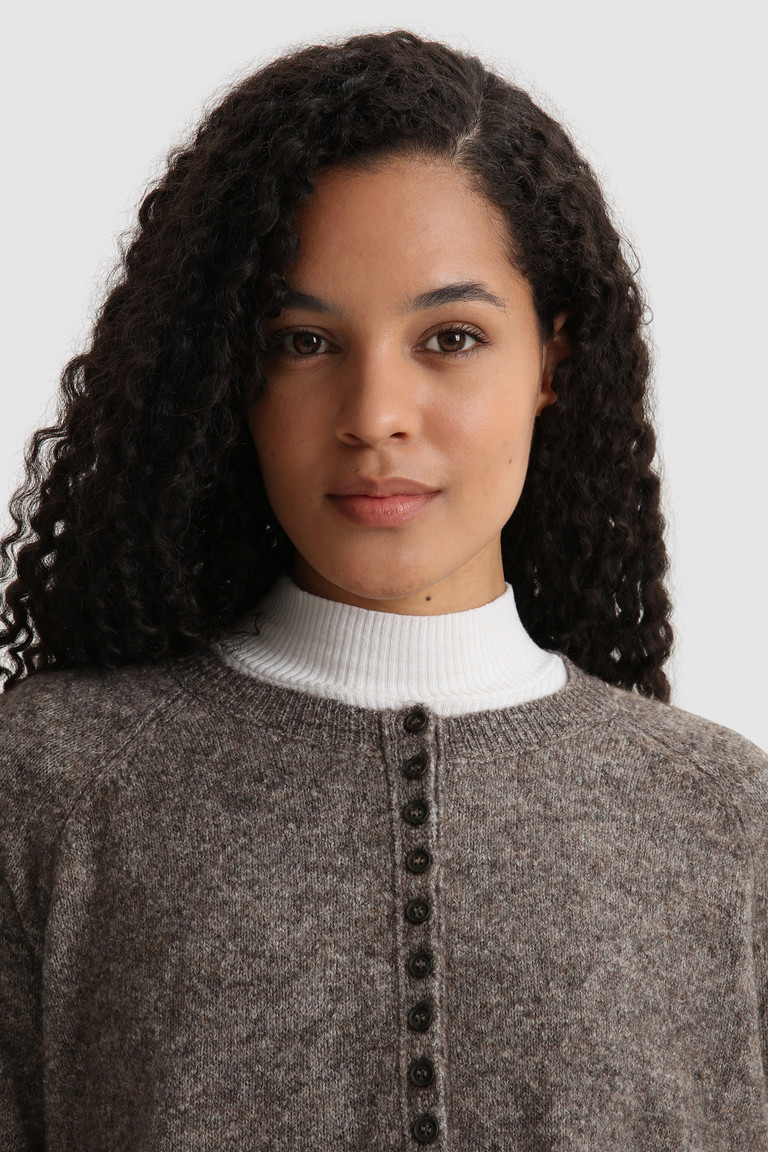 Coffee Woolrich Stretch Henley In Wool Blend Women's Sweaters | 2504168-QE