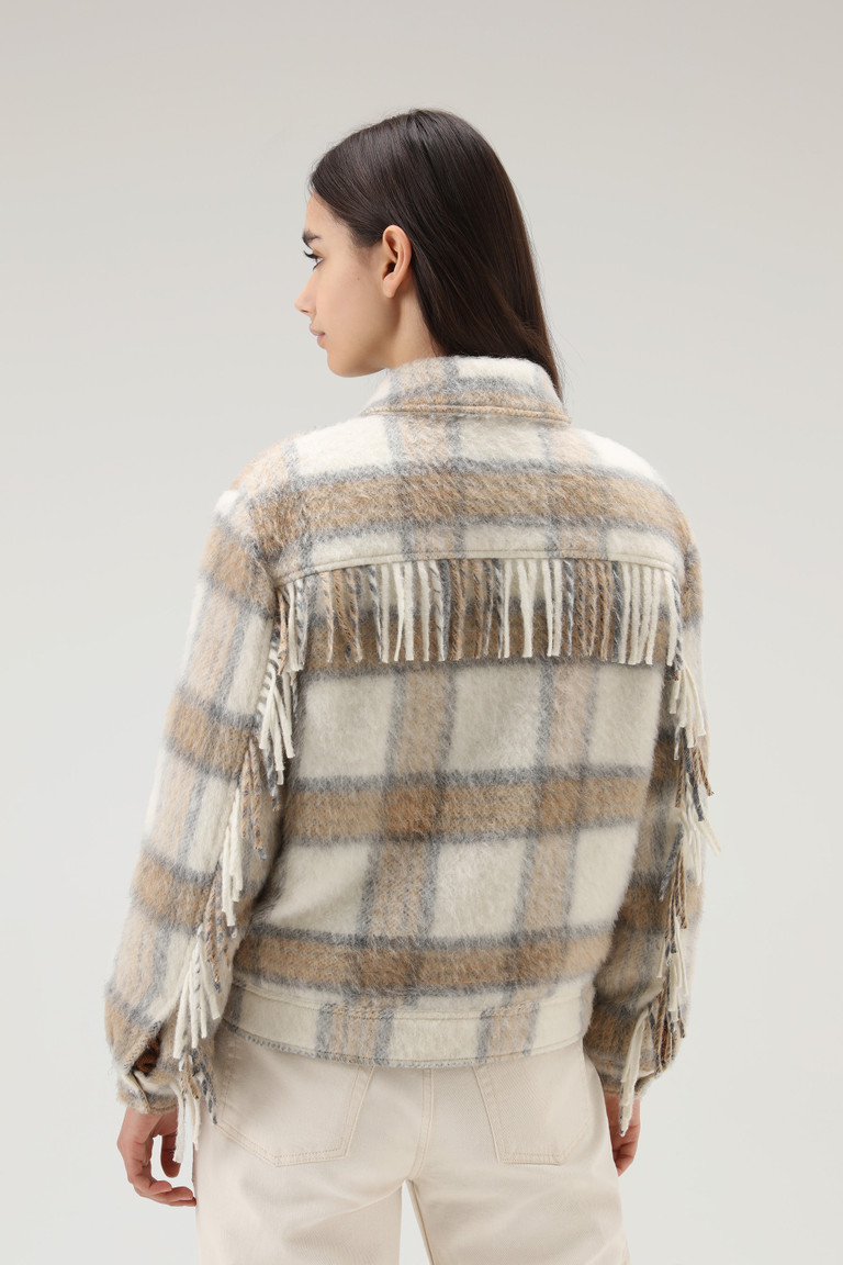 Cream Woolrich Brushed Blended Wool Overwith Fringe Women's Jackets | 5379180-FH