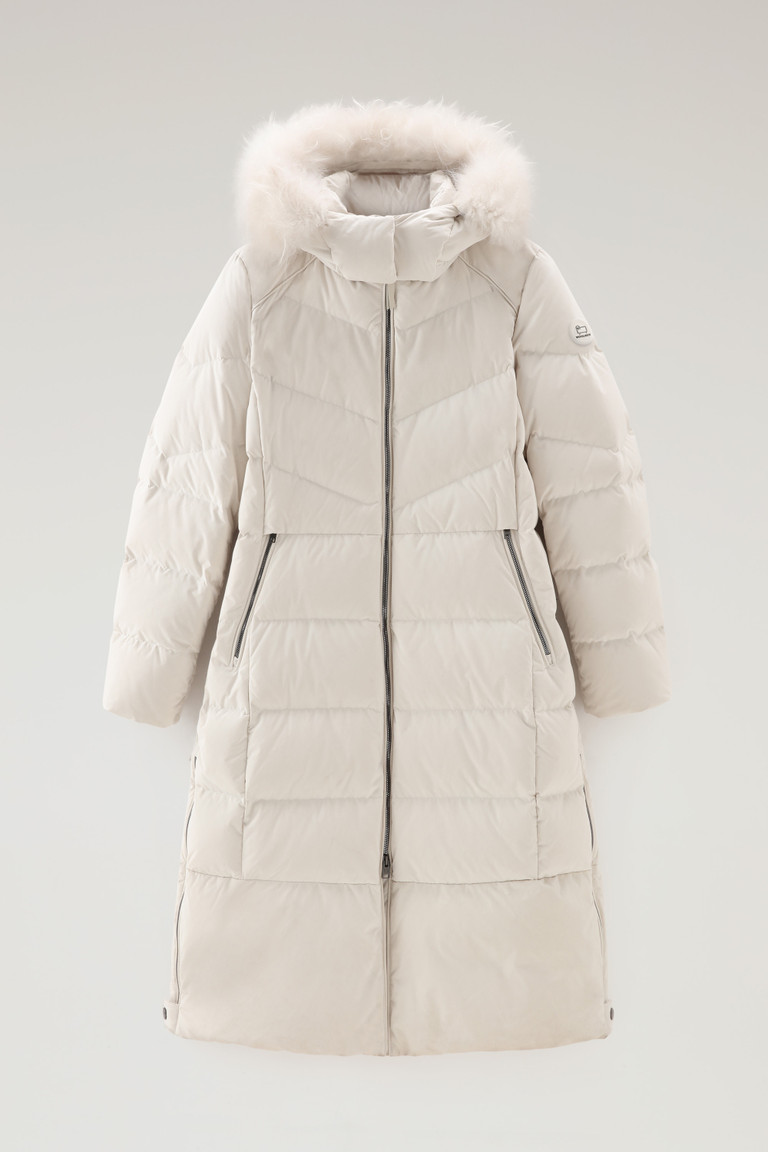 Cream Woolrich Carley Long With Detachable Hood And Cashmere Fur Women's Parka Jackets | 0792345-TL