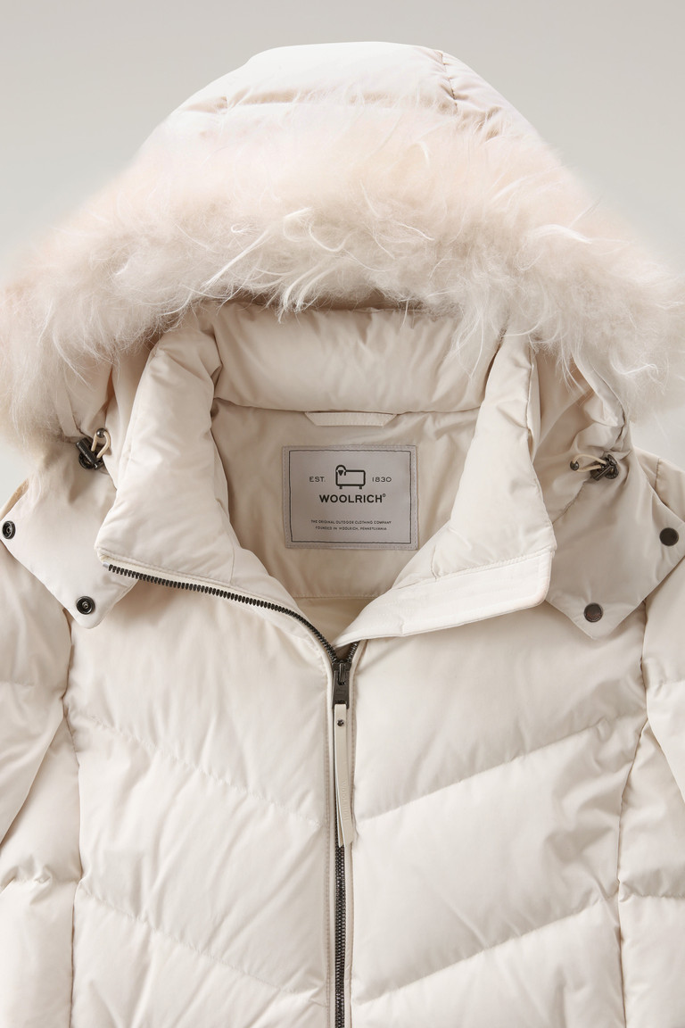 Cream Woolrich Carley Long With Detachable Hood And Cashmere Fur Women's Parka Jackets | 0792345-TL