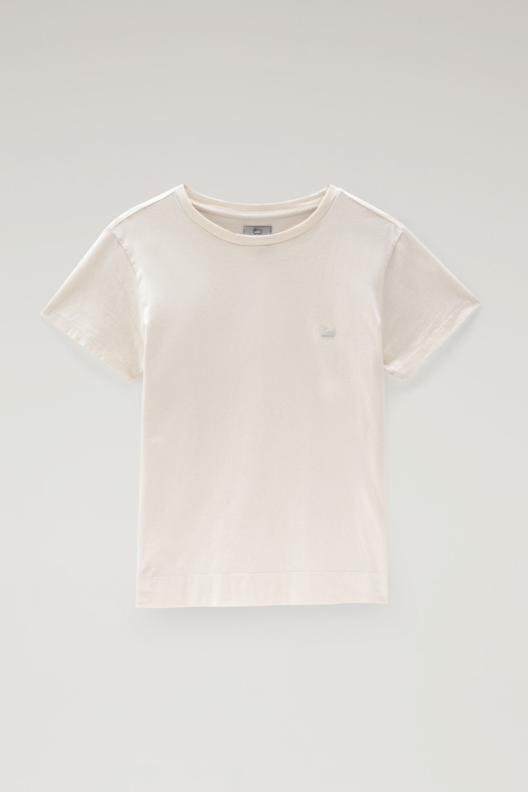 Cream Woolrich Organic Cotton Logo Women's T Shirts | 9317825-XC