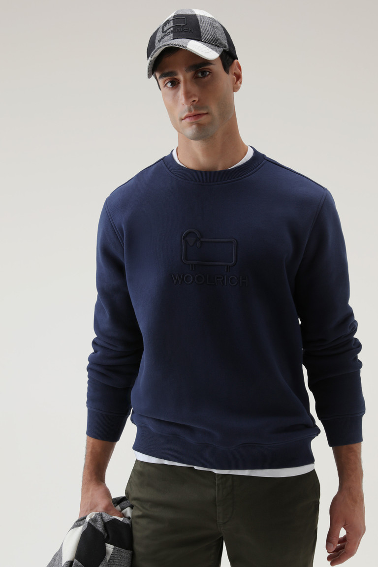 Dark Blue Woolrich Classic Fleece Crewneck With Embroidered Logo Men's Knitwear | 0469728-NM