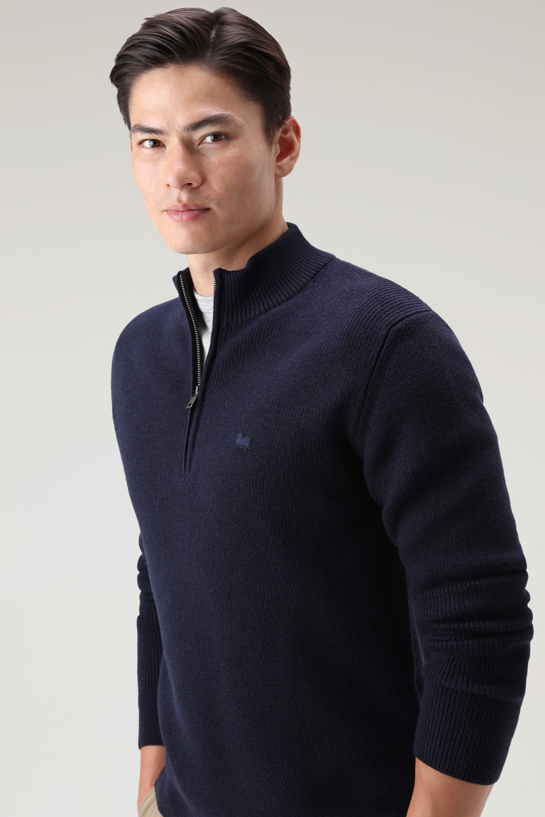 Dark Blue Woolrich Classic Half Zip In Merino Wool Men's Knitwear | 8960142-IL