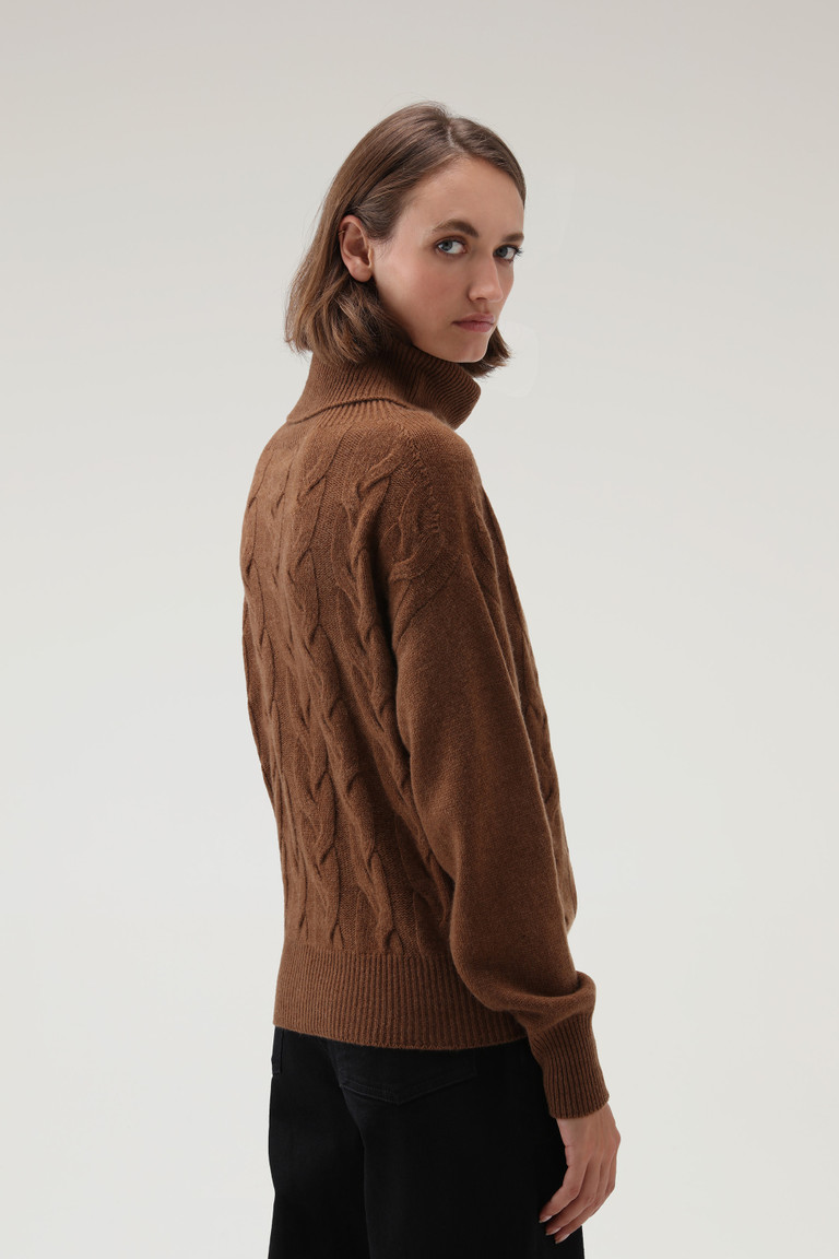 Dark Brown Woolrich Cashmere Cable-Knit Turtleneck Women's Sweaters | 6429501-JZ