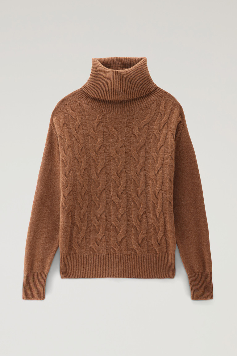 Dark Brown Woolrich Cashmere Cable-Knit Turtleneck Women's Sweaters | 6429501-JZ