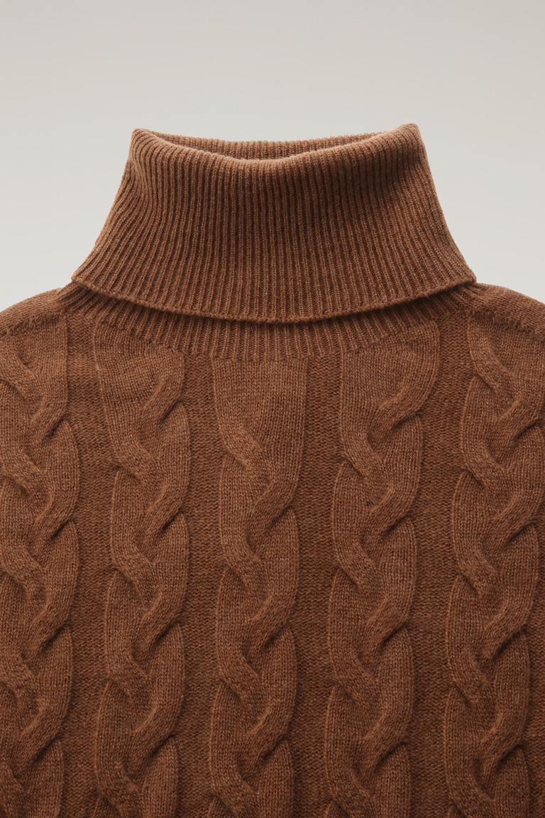 Dark Brown Woolrich Cashmere Cable-Knit Turtleneck Women's Sweaters | 6429501-JZ