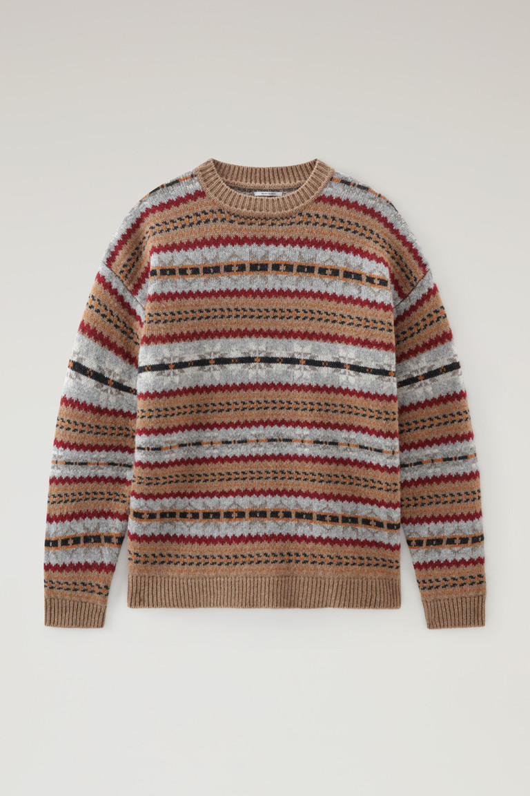 Dark Brown Woolrich Fair Isle Crewneck In Virgin Shetland Wool Men's T Shirts | 0345172-ZG