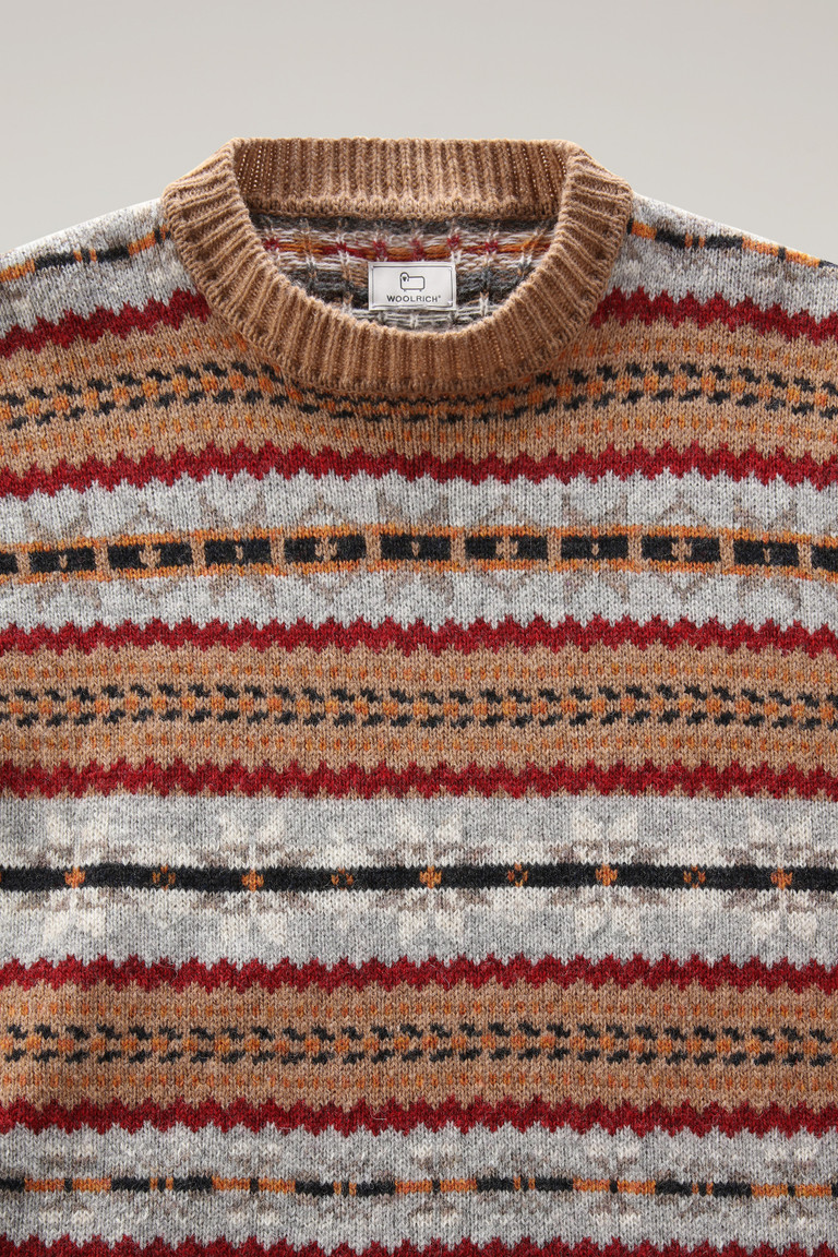 Dark Brown Woolrich Fair Isle Crewneck In Virgin Shetland Wool Men's T Shirts | 0345172-ZG