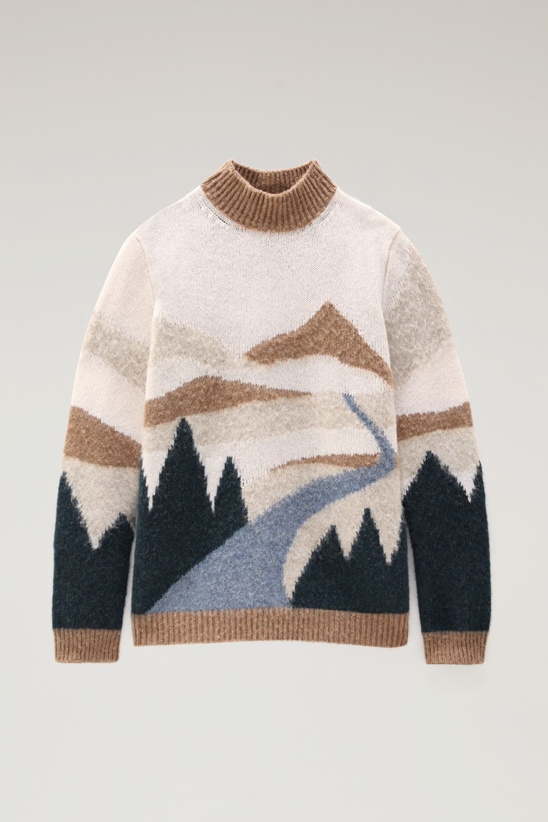 Dark Brown Woolrich Landscape Crewneck In Shetland Wool Women's Sweaters | 4963807-ID