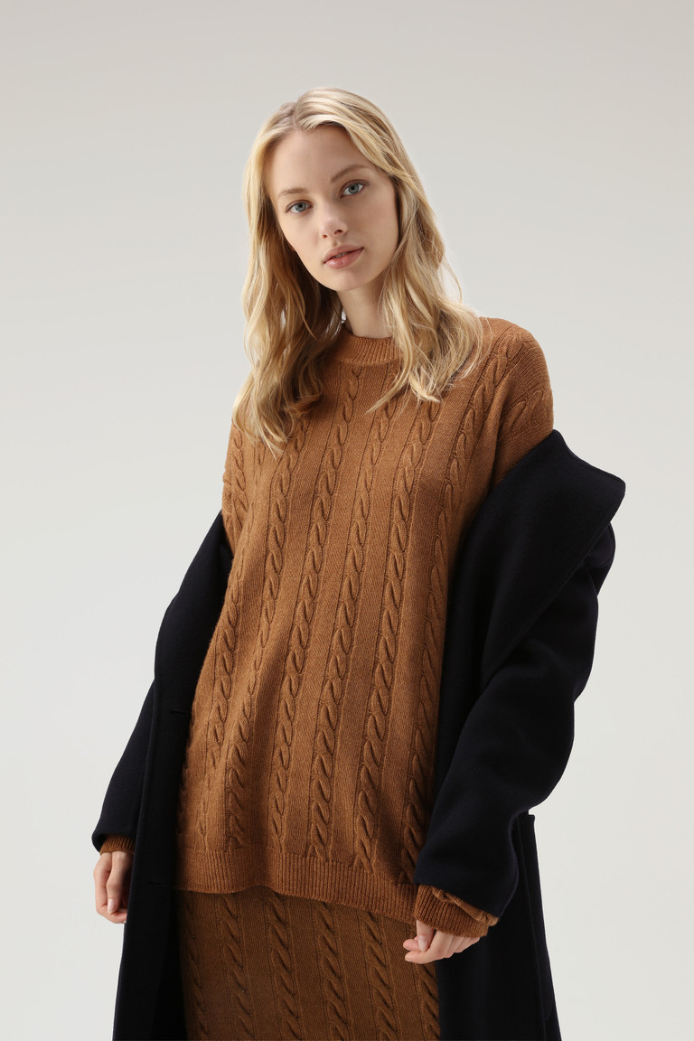 Dark Brown Woolrich Unisex Garment-Dyed Aran Women's Sweaters | 9304657-UP