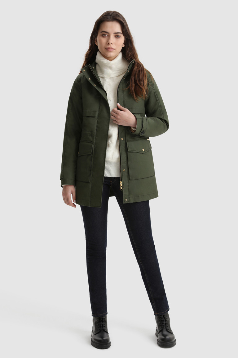 Dark Green Woolrich Conway 2-In-1 British Millerain Waxed Cotton Women\'s Jackets | 1029384-PM