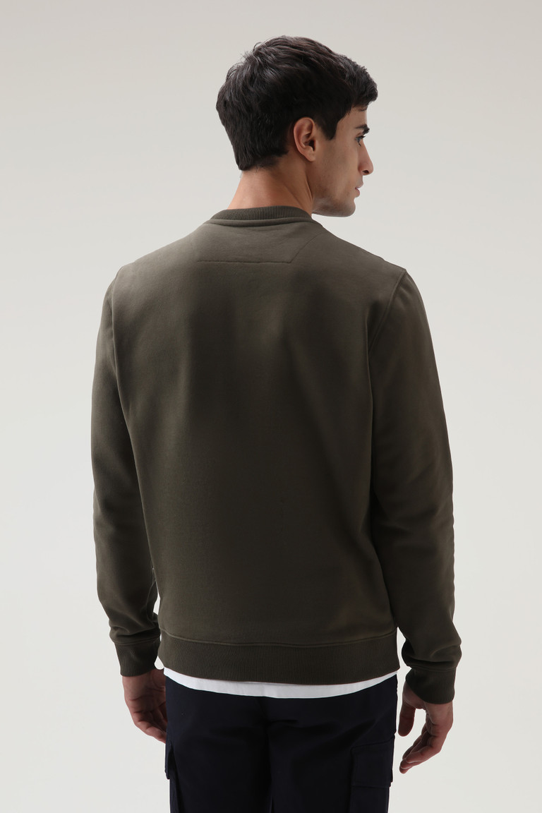 Dark Green Woolrich Crewneck In Organic Cotton And Taslan Nylon Men's Sweatshirts | 0951842-RA