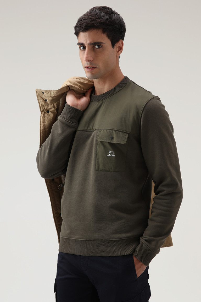 Dark Green Woolrich Crewneck In Organic Cotton And Taslan Nylon Men's Sweatshirts | 0951842-RA