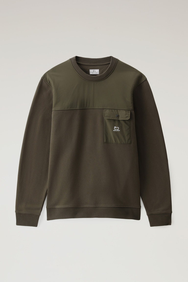 Dark Green Woolrich Crewneck In Organic Cotton And Taslan Nylon Men's Sweatshirts | 0951842-RA