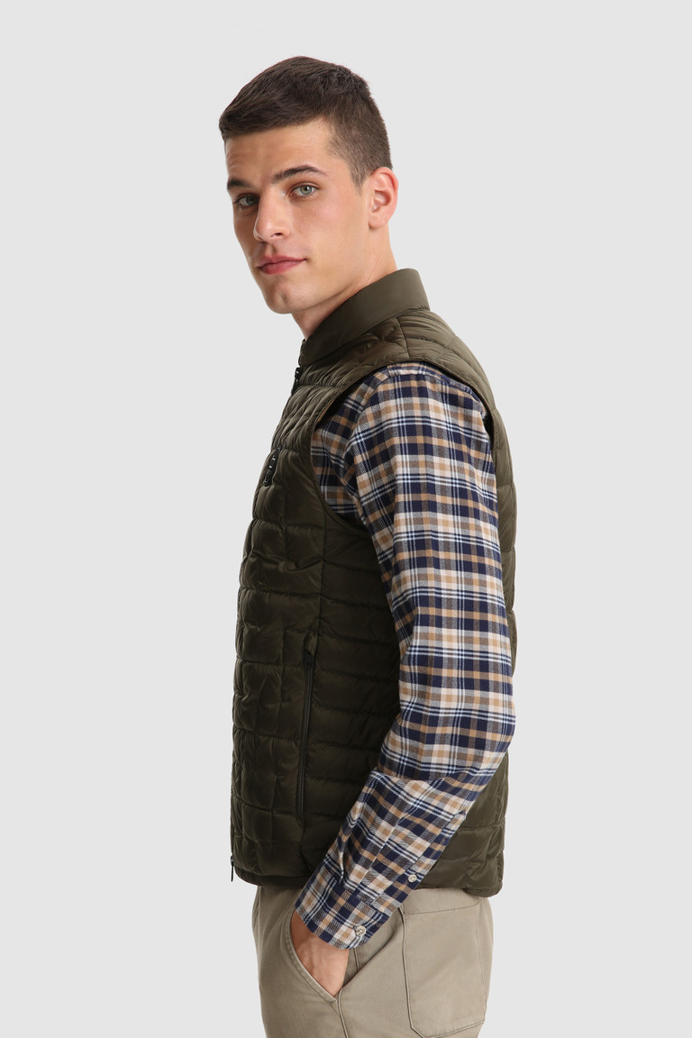 Dark Green Woolrich Deepsix Packable In Recycled Fabric Men's Vest | 6034798-BW