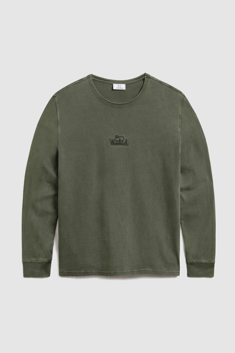 Dark Green Woolrich Long-Sleeve In Garment-Dyed Cotton Men's T Shirts | 5104736-RI