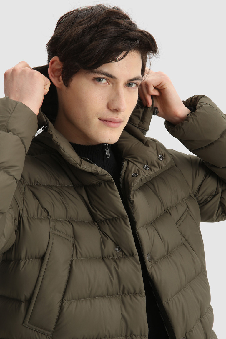 Dark Green Woolrich Sierra Quilted With Removable Hood Men's Down Jackets | 3590216-RW