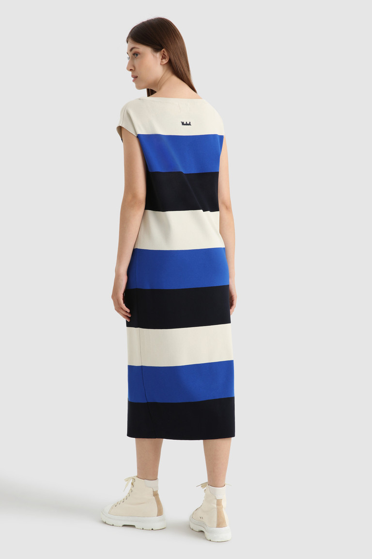 Deep Royal Stripes Woolrich Long Knitted Women's Dress | 9760423-XL