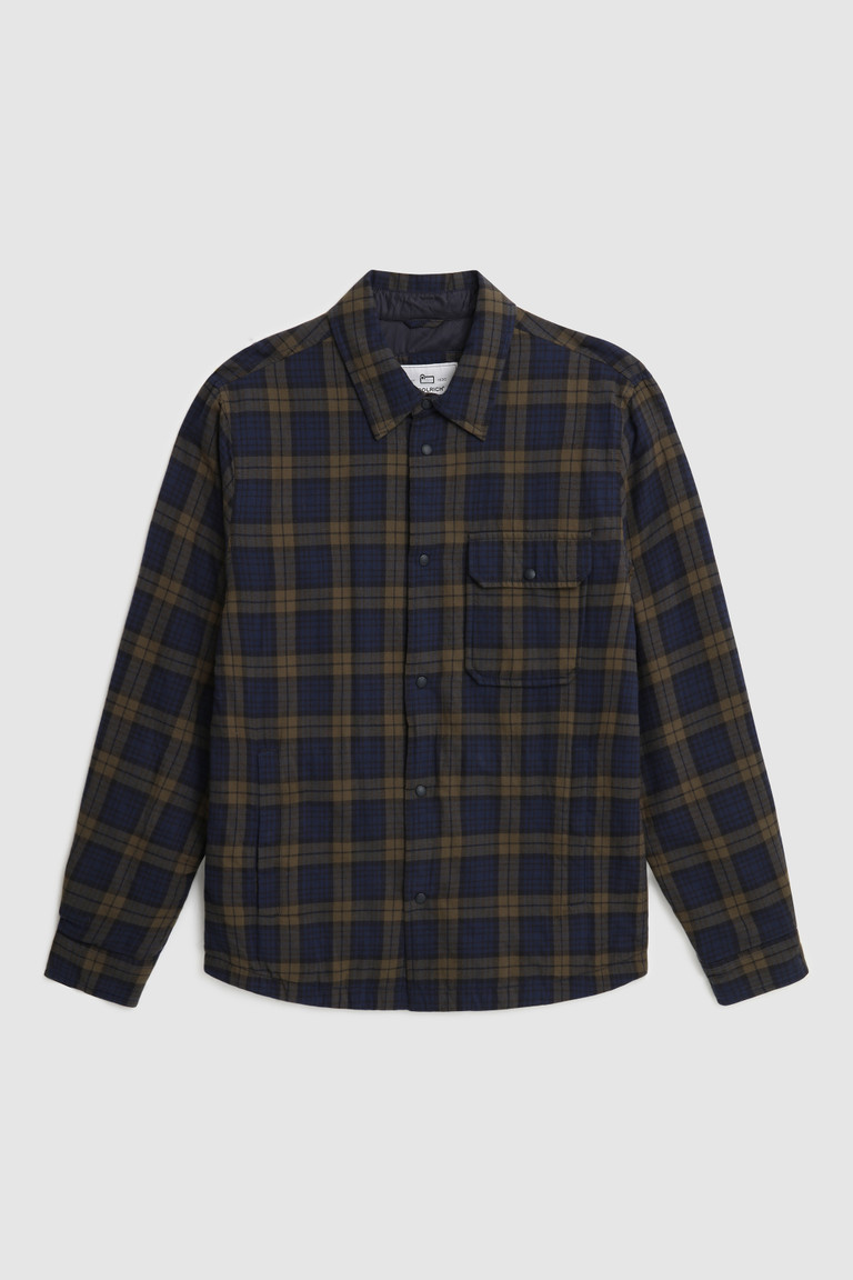 Green Woolrich Padded Madras Overshirt Men's Shirts | 7389652-RF