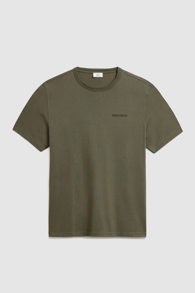 Green Woolrich With Back Print Men's T Shirts | 4180935-EY