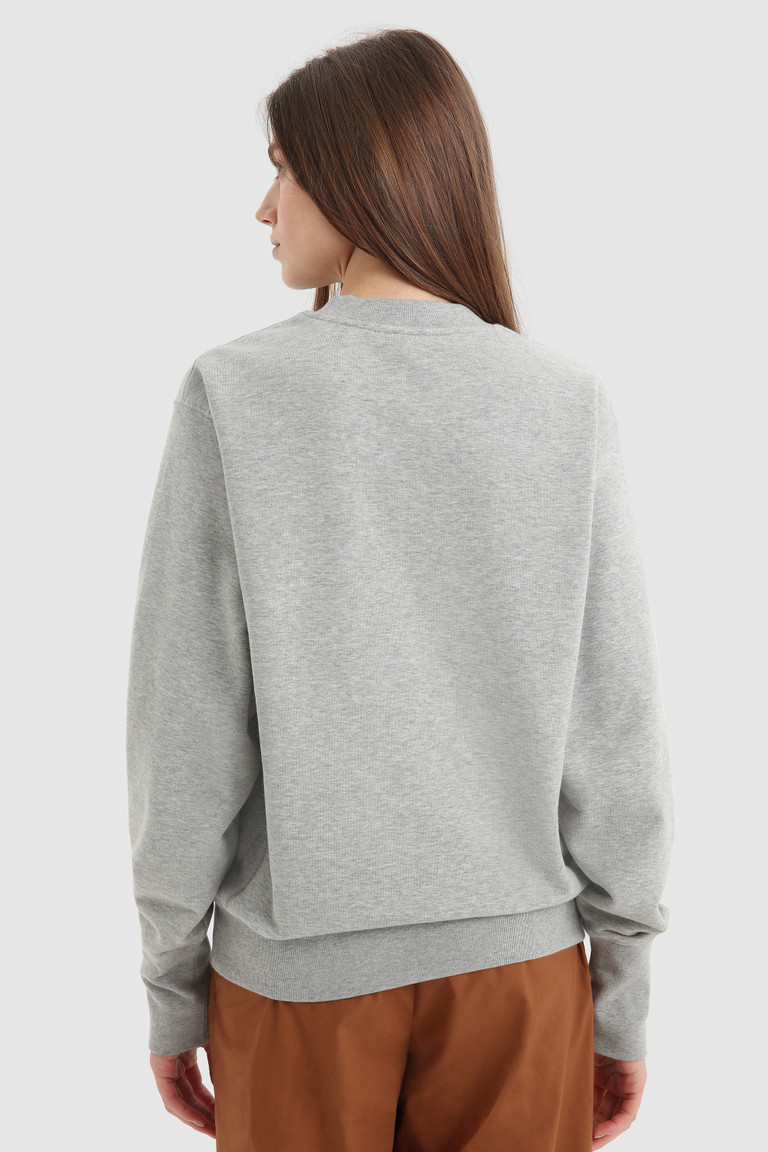 Grey Woolrich Crewneck With Embroidered Front Logo Women's Sweatshirts | 1563927-LM