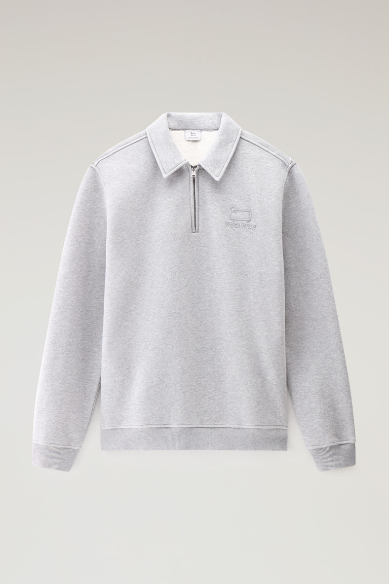 Grey Woolrich Half-Zip Long Sleeves Polo In Organic Cotton Fleece Men's Sweatshirts | 0723654-GS