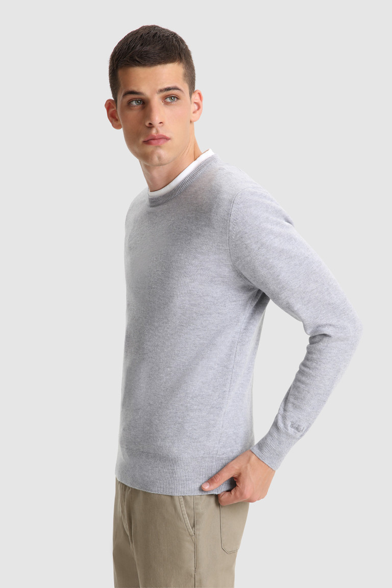 Grey Woolrich Super Geelong Wool Crewneck Men's Knitwear | 4639075-TQ