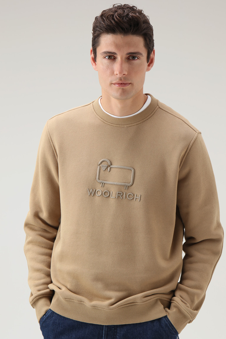 Khaki Woolrich Classic Fleece Crewneck With Embroidered Logo Men's Sweatshirts | 7630291-AU