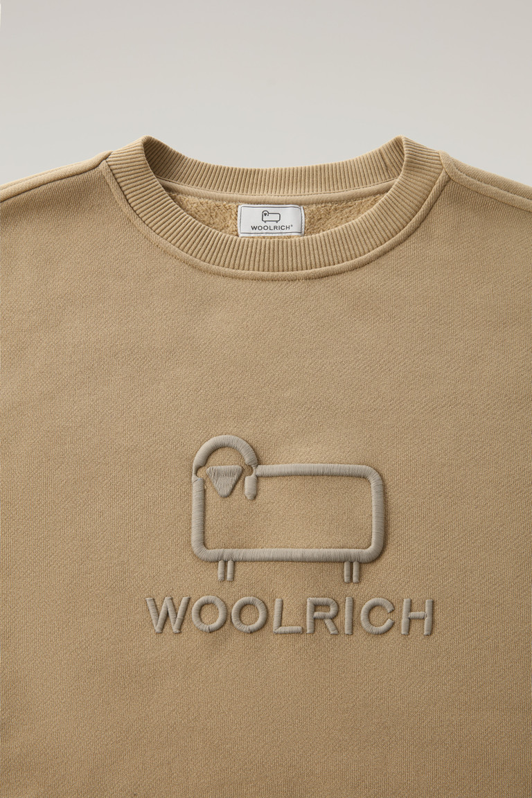 Khaki Woolrich Classic Fleece Crewneck With Embroidered Logo Men's Sweatshirts | 7630291-AU