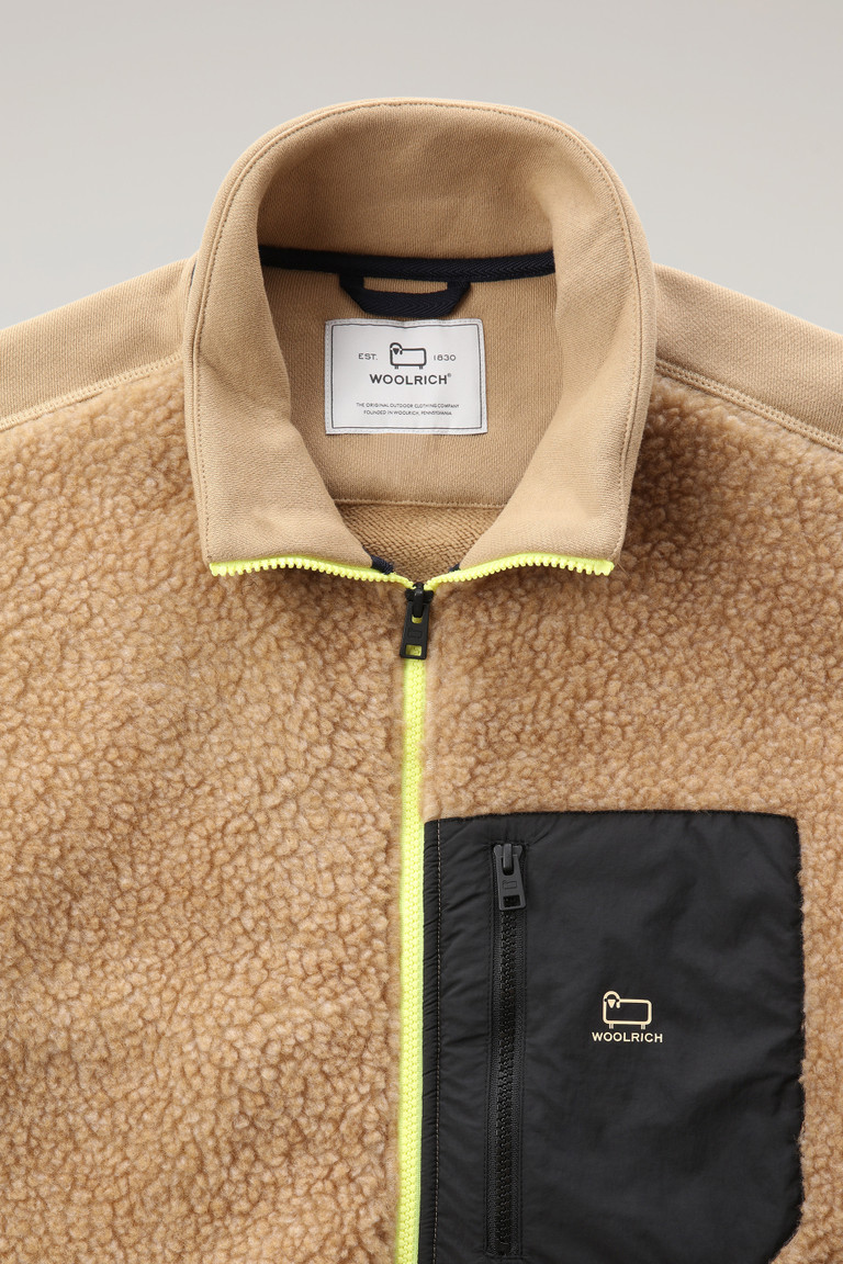 Khaki Woolrich Curly Fleece Full-Zip Men's Sweatshirts | 1306842-GD